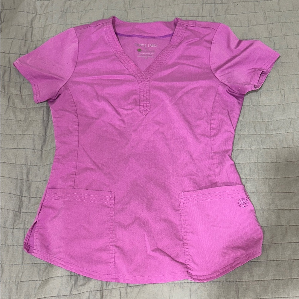 healing hands Bright Pink V-Neck Short Sleeve Medical Scrub Top